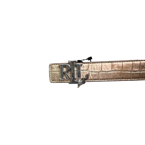 Ralph Lauren Logo Reversible Metallic Embossed Belt‎ NWT Sz Medium $85 main image 9